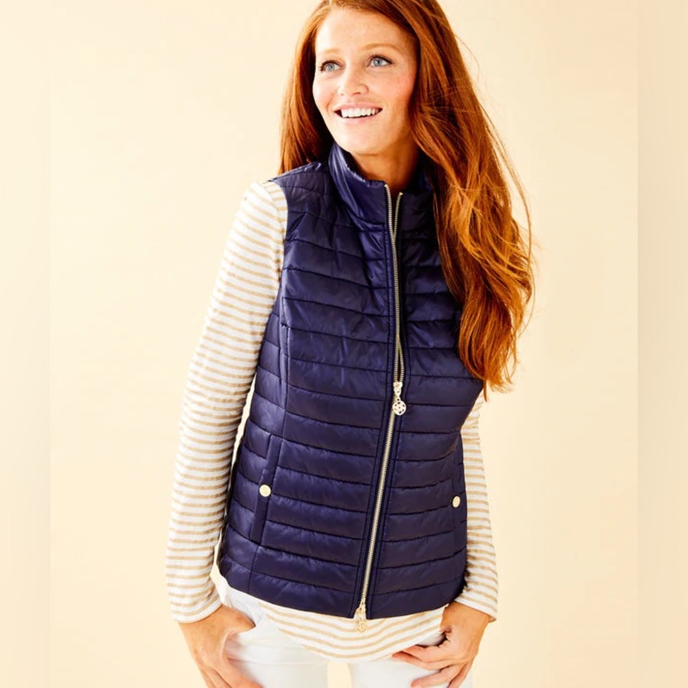 Lilly Pulitzer NWT Elyn Puffer Vest True Navy Size XXSmall Style#000052 MSRP$178